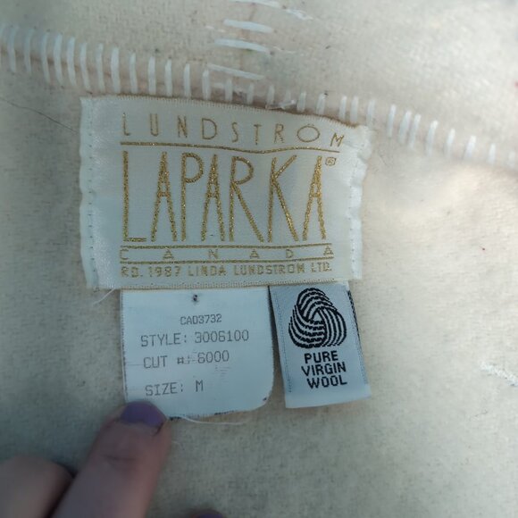 Linda Lundstrom Laparka Inuit Wool Parka w Eagle Motif in Teal and White Women M - Picture 4 of 10